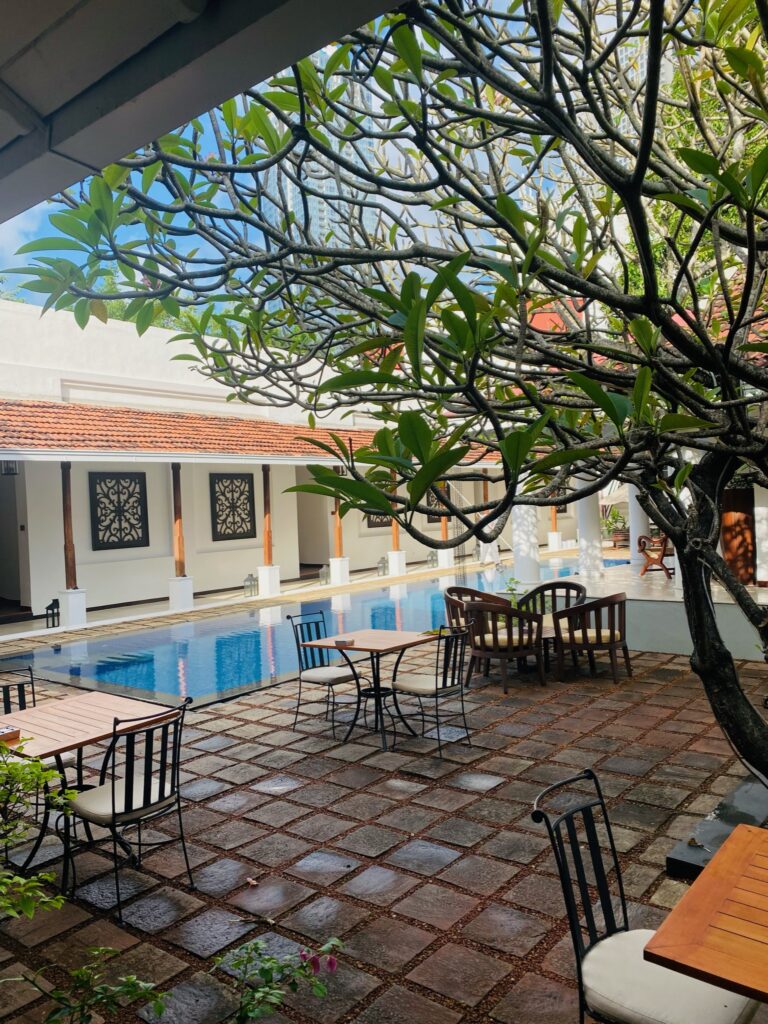 The courtyard pool at Uga Residence in Sri Lanka under the dappled shade